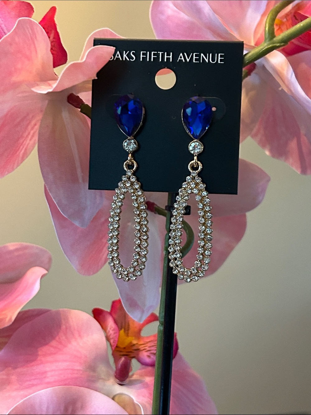 Saks Fifth Avenue Cobalt Blue Teardrop and white Earrings